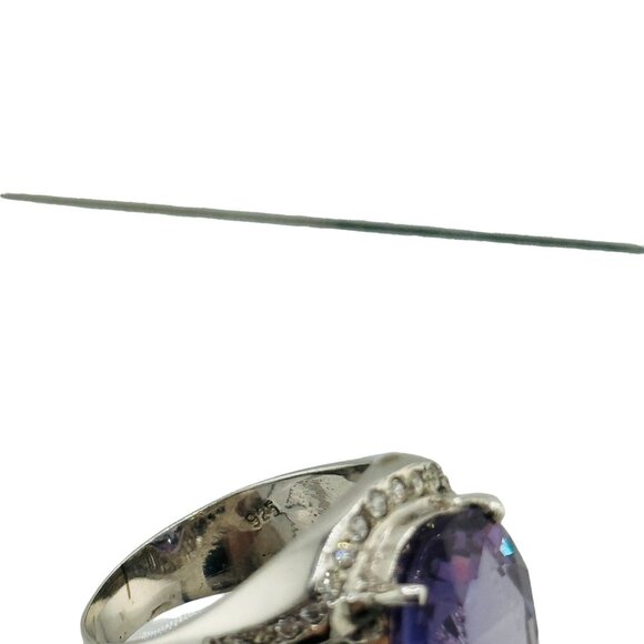 Sterling Silver 925 Purple Sapphire CZ Wide Band Ring Size 8.25 - Picture 6 of 8